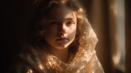 Portrait of a beautiful girl in a beige silk dress.の素材