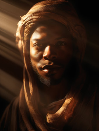 Portrait of an african man in a headscarf.の素材