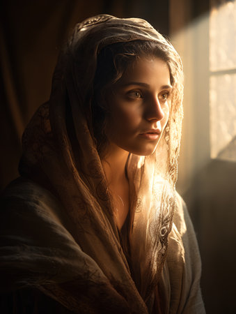 Portrait of a beautiful young woman in a shawl.の素材