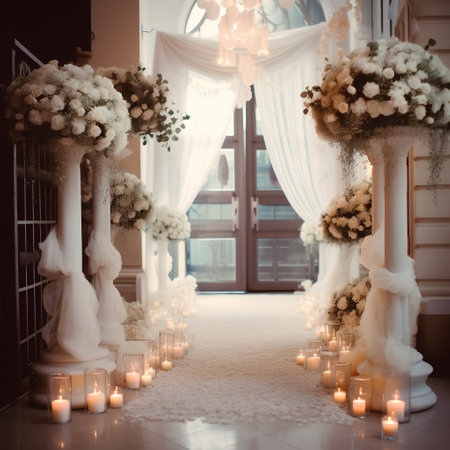 Wedding arch decorated with flowers and candles. Wedding decor.の素材
