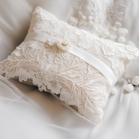 Wedding pillow on a white background. Selective focus.の素材