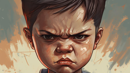 angry man with blood on his face, illustration in vector formatの素材