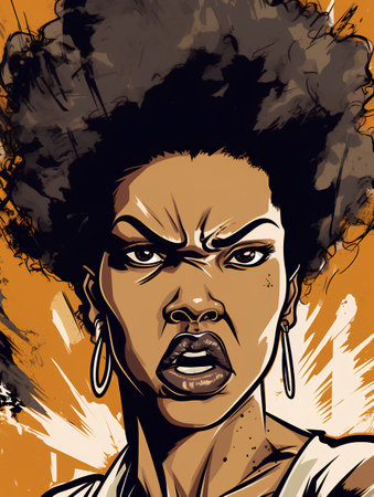 Angry african american man in sketch-style. Vector illustration.の素材