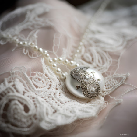 Lace lingerie with pearls and beads closeup selective focusの素材