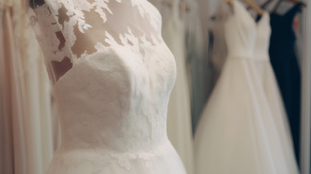 Wedding dress on hangers in the store. Wedding dressの素材