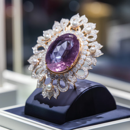 jewelry ring with precious stone on display in a jewelry shopの素材