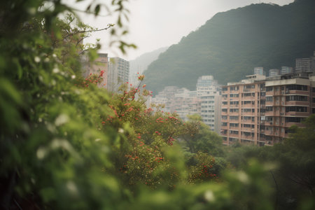 Urban landscape in Hong Kong, China. View of the residential area.の素材
