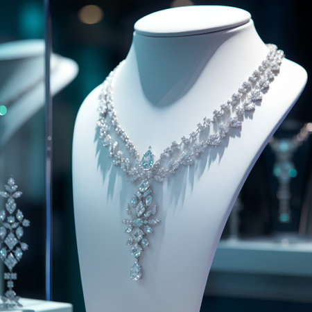 necklace on a mannequin in a shop window. 3d renderingの素材