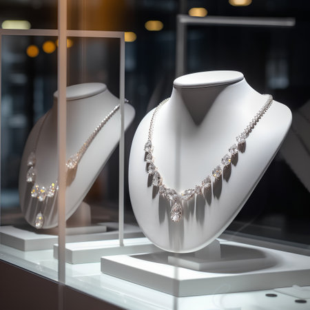Luxury jewelry on display in a shop window. 3D renderingの素材