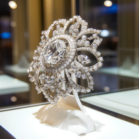 Jewelry display in the shop window of a luxury store.の素材