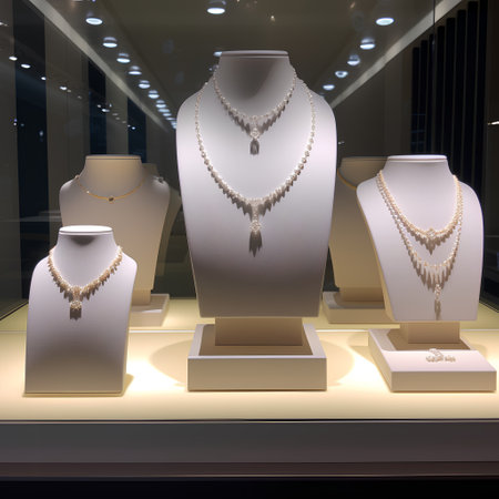 Necklace on a showcase in a store. 3D renderingの素材