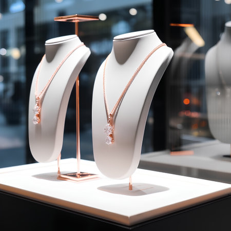Jewelry on display in a shop window. 3d renderの素材