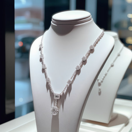 Jewelry on display in a jewelry store. 3D renderingの素材