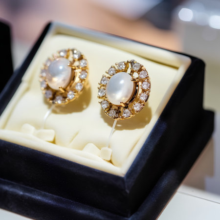 jewelry ring in a box with pearls and earringsの素材