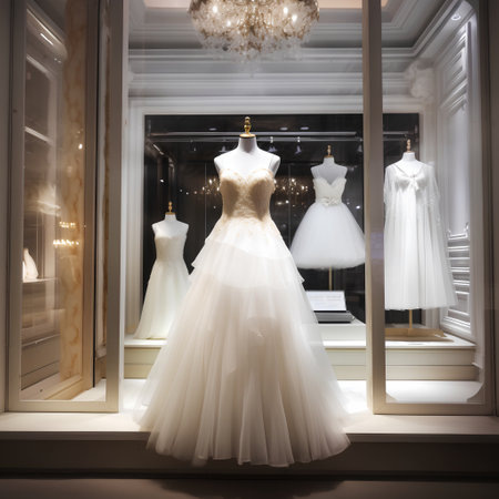 Wedding dress in a shop window. 3D rendering.の素材