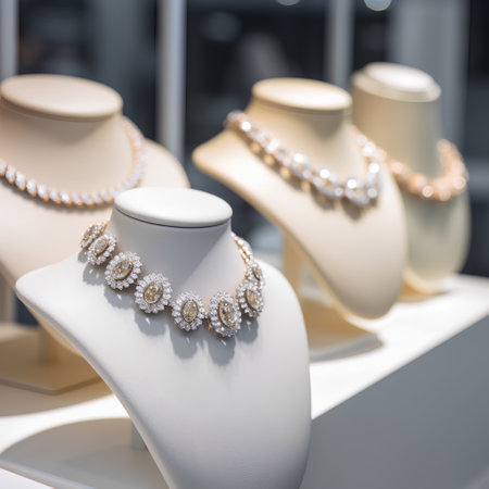 jewelry on display in a shop window in Paris, Franceの素材