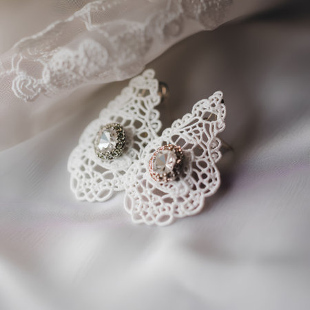 Wedding rings on a white background. Wedding accessories. Bridal accessories.の素材