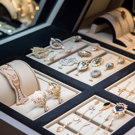 jewelry store window display with luxury jewellery and earringsの素材