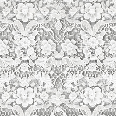 White lace background with flowers. Seamless pattern. Vector.の素材