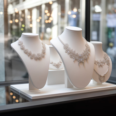 Pearl necklace on a mannequin in a store window. 3d renderingの素材