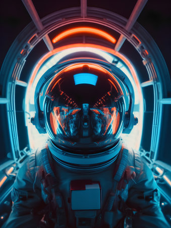 Astronaut in outer space. Futuristic space suit. 3D renderingの素材