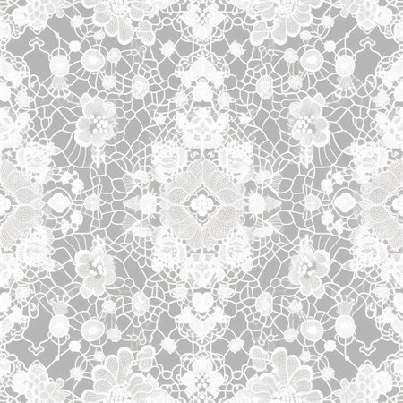 Seamless lace pattern. White lace on gray background. Vector illustration.の素材