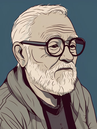 Portrait of an old man with glasses. Vector illustration in retro style.の素材