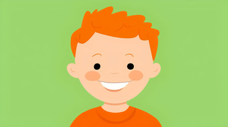 Smiling red-haired boy in orange t-shirt. Vector illustrationの素材