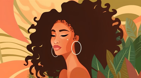 Beautiful african american woman with curly hair. Vector illustrationの素材