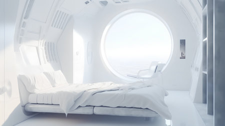 interior of modern white room with a double bed, 3d renderの素材