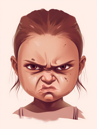Angry face of a young girl. Vector illustration in cartoon style.の素材