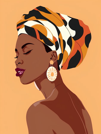 Beautiful african woman with headscarf. Vector illustration.の素材