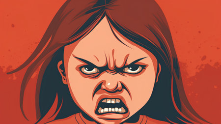 Angry woman face. Vector illustration in retro comic cartoon style.の素材