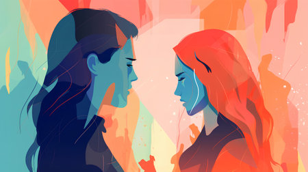 Vector illustration of two women in love. Concept of friendship and love.の素材