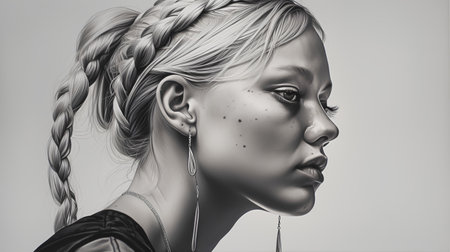 Portrait of a beautiful young woman with braids. 3D renderingの素材