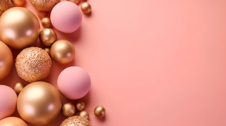 Easter background with golden and pink eggs. Top view. 3d renderの素材