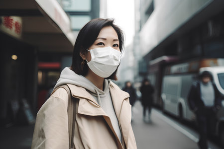 Woman wearing mask to protect from coronavirus (COVID-19)の素材