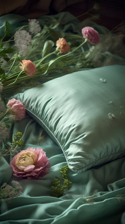 Beautiful bouquet of flowers on the bed. Selective focus.の素材