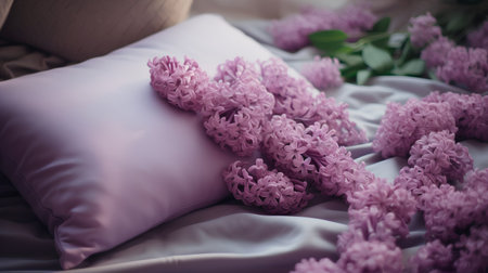 Beautiful pink hyacinths on the bed, soft focusの素材