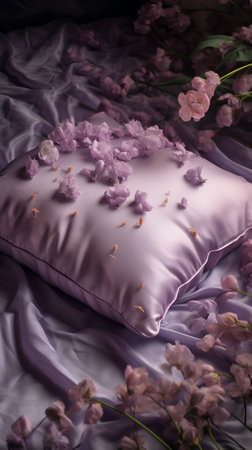 Beautiful pink flowers on a pillow in the bed. 3d renderingの素材