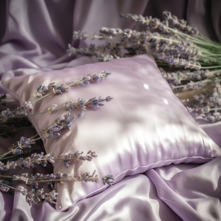 Lavender flowers on satin fabric. Selective focus.の素材