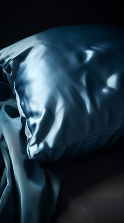 blue satin fabric on black background, soft focus and vintage toneの素材