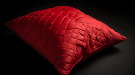 Red pillow isolated on black background. 3d illustration. Clipping path included.の素材