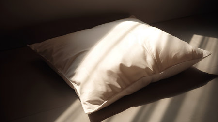 White pillow on the bed in the morning light with shadow from the windowの素材