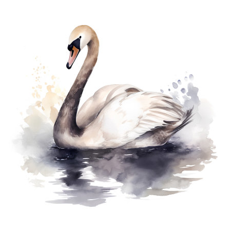 Watercolor illustration of a beautiful swan on a white background.の素材