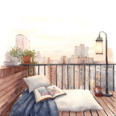 Illustration of a terrace with a view on the city.の素材
