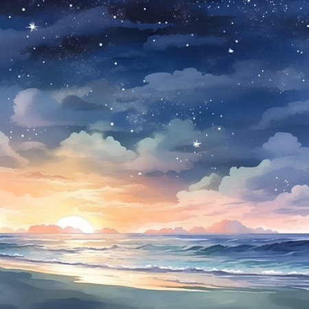 Beautiful seascape. Watercolor background. Vector illustration.の素材