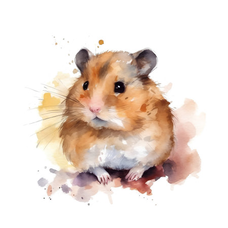 Watercolor hamster isolated on white background. Hand drawn illustration.の素材
