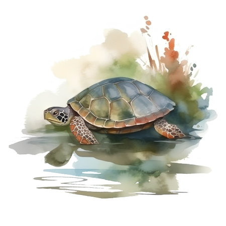 Watercolor image of a turtle on a white background. Vector illustrationの素材