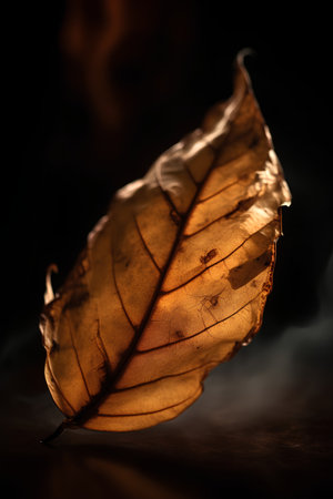 Autumn leaf on a dark background. Shallow depth of field.の素材